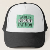 最高の猫ママ ブラックグリーン キャップ (正面)
