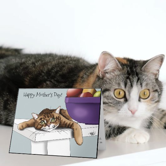 最高の猫ママ 甘い縞模様の猫 母の日 グリーン カード