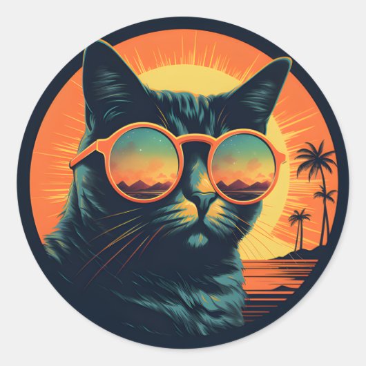 最高の猫好きの猫ヴィンテージおもしろいデザインレトロ ラウンドシール (正面)
