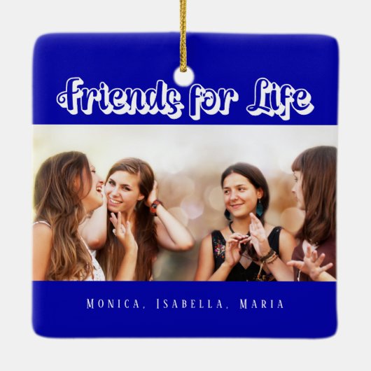 最高の王室の友達の青い白写真名 セラミックオーナメント (裏面)