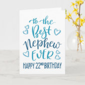 最高の甥っ子おめでとう 22歳の誕生日 青いタイポグラフィー カード (黄色い花)