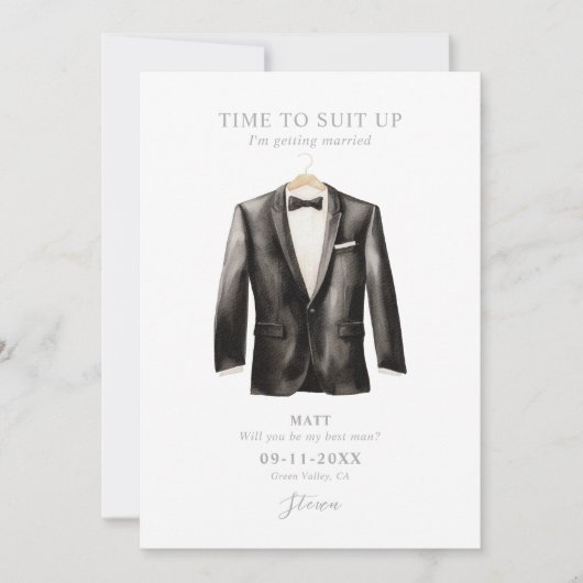 最高の男になれ 水彩画 ブラック＆ホワイト タキシード 招待状 (正面)