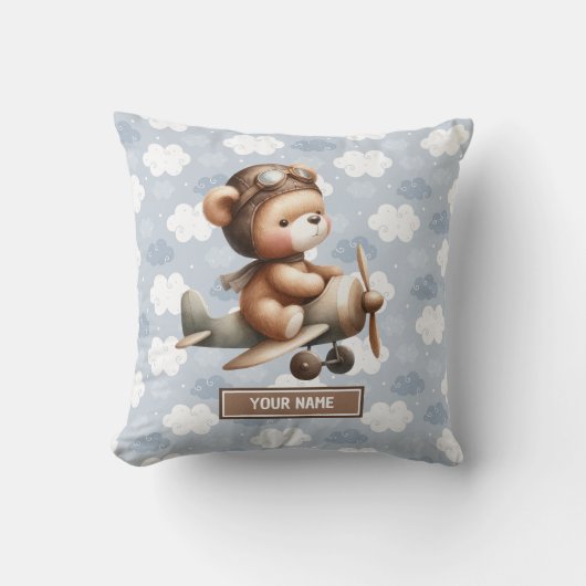 最高の男の子の赤ちゃんシャワー贈り物：パイロットテディベア枕 クッション (正面)