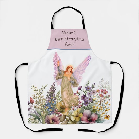 最高の祖母フローラフラワーエンジェル エプロン (正面)