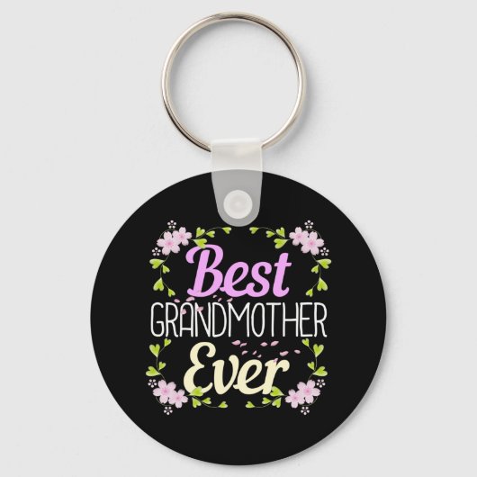 最高の祖母 – ピンクフローラ キーホルダー (正面)