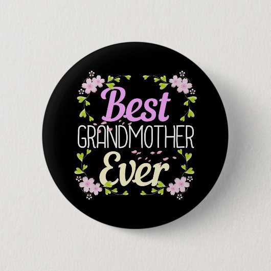 最高の祖母 – ピンクフローラ 缶バッジ (正面)