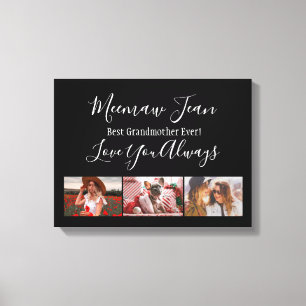 最高の祖母Ever 3 Photo Collage White Black キャンバスプリント