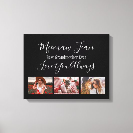 最高の祖母Ever 3 Photo Collage White Black キャンバスプリント (正面)