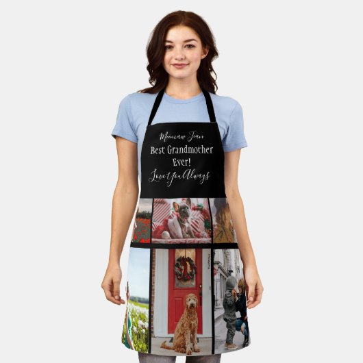 最高の祖母Ever 6 Photo Collage White Script エプロン (着用した状態)