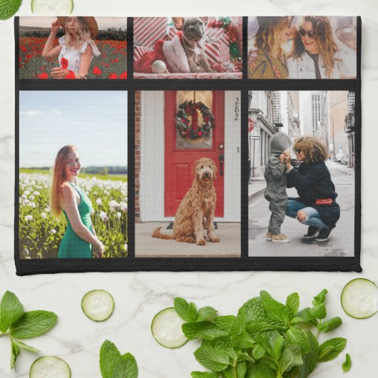 最高の祖母Ever 6 Photo Collage White Script キッチンタオル (折り畳み)