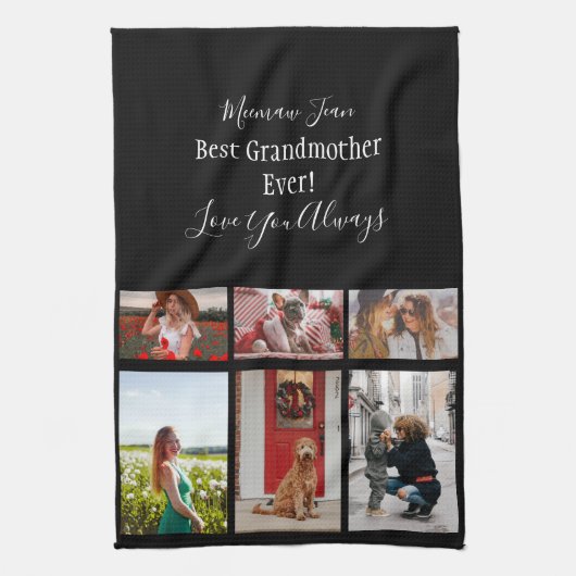 最高の祖母Ever 6 Photo Collage White Script キッチンタオル (縦)