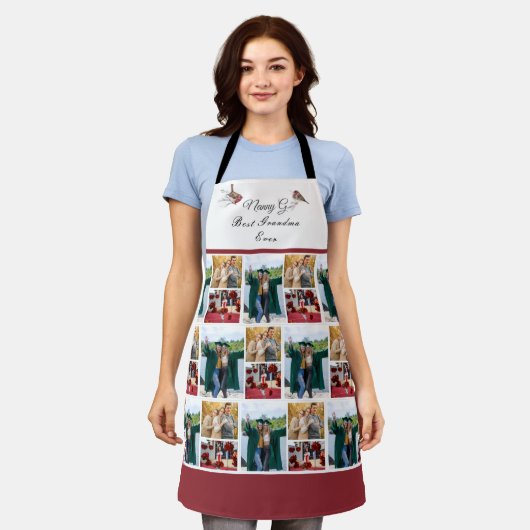 最高の祖母Ever Photo Collage White Script エプロン (着用した状態)