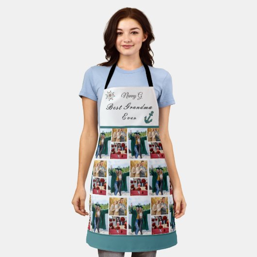 最高の祖母Ever Photo Collage White Script エプロン (着用した状態)