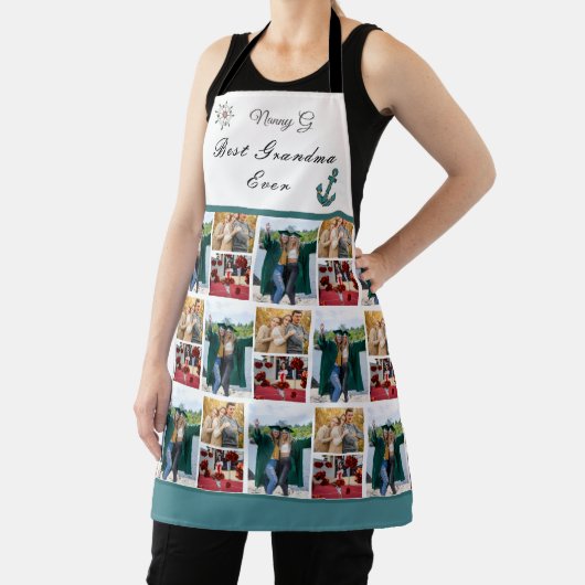 最高の祖母Ever Photo Collage White Script エプロン (インサイチュ)