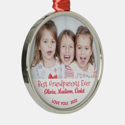 最高の祖父母が写真のクリスマスをパーソナライズ メタルオーナメント (右)