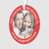 最高の祖父母のクリスマスツリー写真レッド オーナメント (正面)