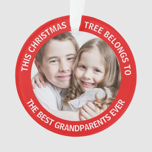 最高の祖父母のクリスマスツリー写真レッド オーナメント (正面)