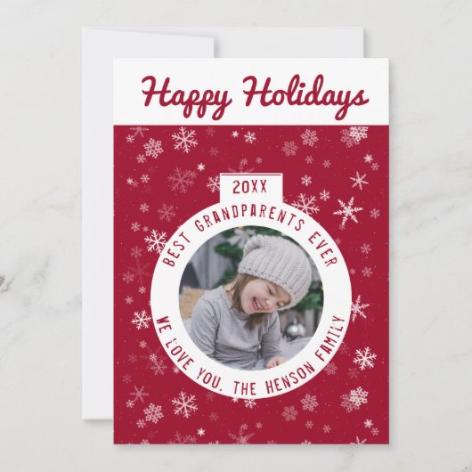 最高の祖父母の赤いスノーフレーク・ボール写真 シーズンカード (正面)