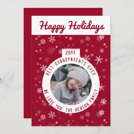 最高の祖父母の赤いスノーフレーク・ボール写真 シーズンカード (正面/裏面)
