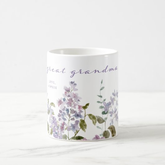 最高の素晴らしおばあちゃんかわいらし前紫薄紫花 コーヒーマグカップ (中央)