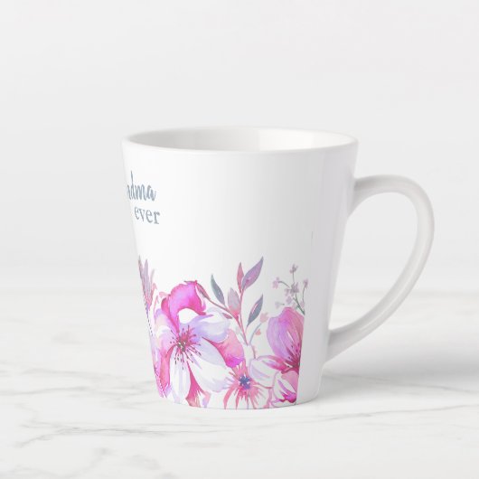 最高の素晴らしおばあちゃんとピンクの花縁ど カフェラテマグ (右)