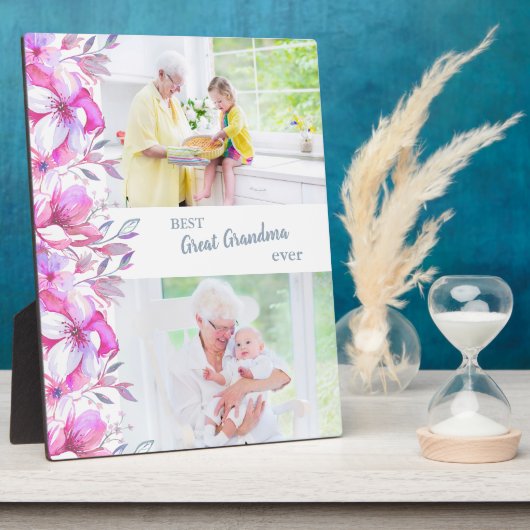 最高の素晴らしおばあちゃん今までピンクのフローラ縁ど フォトプラーク (側面)