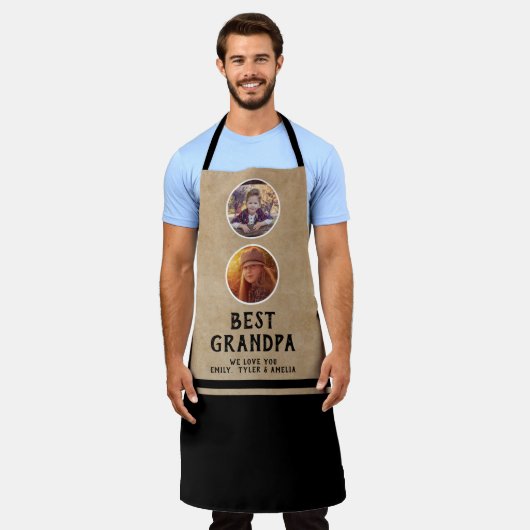 最高の素朴おじいちゃん父の日2フォトブラック エプロン (着用した状態)