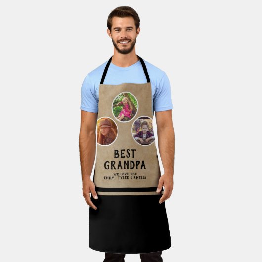 最高の素朴おじいちゃん父の日3写真黒 エプロン (着用した状態)