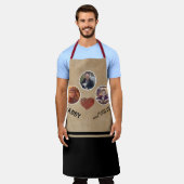 最高の素朴パパハート父の日3フォトブラック エプロン (着用した状態)