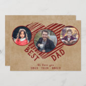 最高の素朴パパハート父の日3写真 シーズンカード (正面/裏面)
