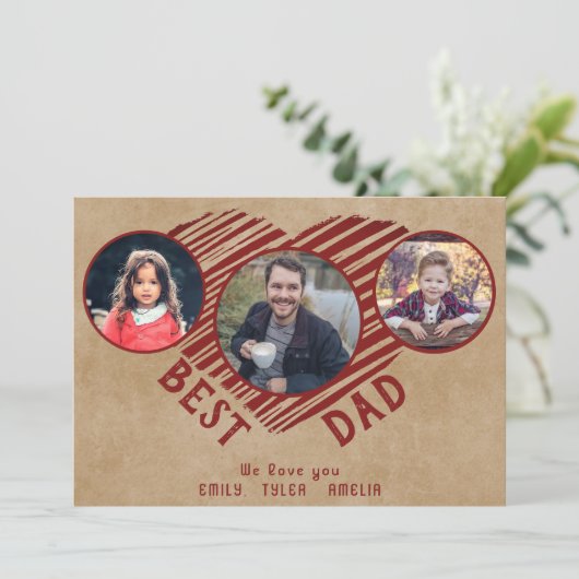 最高の素朴パパハート父の日3写真 シーズンカード (スタンド正面)