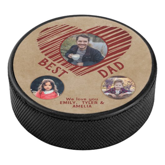 最高の素朴パパ赤いハート父の日3写真 アイスホッケーパック (3/4)