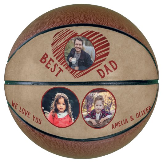 最高の素朴パパ赤いハート父の日3写真 バスケットボール (正面)