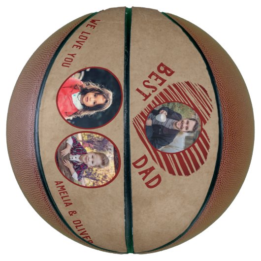 最高の素朴パパ赤いハート父の日3写真 バスケットボール (縦)