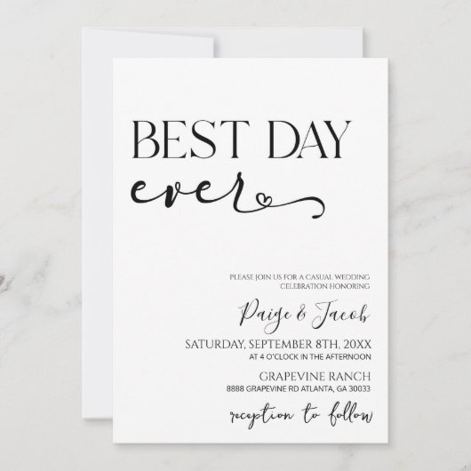 最高の結婚日は常にミニマエレガントリストカジュアルの 招待状 (正面)