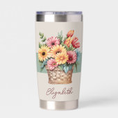 最高の花を緑色にガーベラ 保温保冷タンブラー (背面)