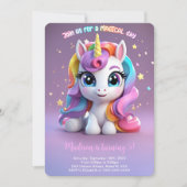 最高の虹色ユニコーンの誕生日 招待状 (正面)