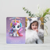 最高の虹色ユニコーン誕生日 招待状 (スタンド正面)