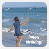 最高の誕生日ウィズブルーウォータービーチ写真 スクエアシール (正面)