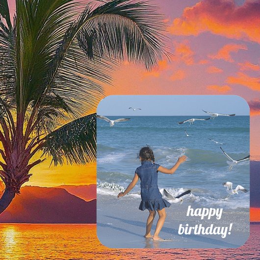 最高の誕生日ウィズブルーウォータービーチ写真 スクエアシール