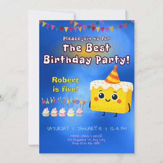 最高の誕生日パーティーケーキの招待状 招待状 (正面)