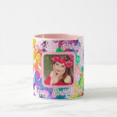 最高の誕生日 色鮮やかなボケピンク フォト ネーム マグカップ (中央)