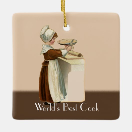 最高の調理師賞、ヴィンテージ女性ベーキング セラミックオーナメント (正面)