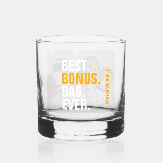 最高の賞与パパパーソナライズされたEver写真と文字 ウイスキーグラス (正面)