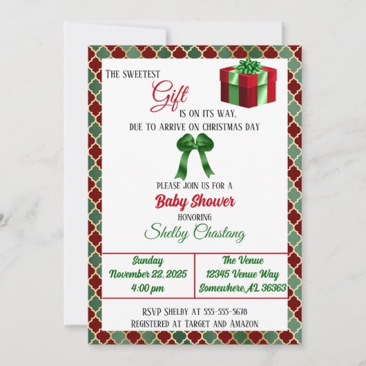 最高の贈り物クリスマスベビーシャワー 招待状 (正面)