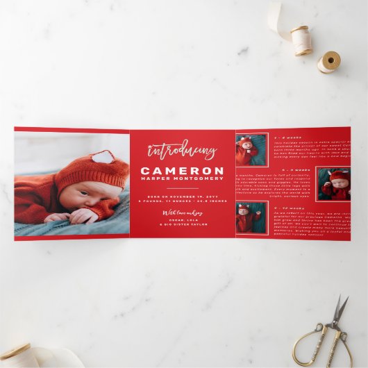 最高の贈り物10枚の写真ホリデー誕生のお知らせ 三つ折り招待状 (内部)