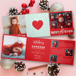 最高の贈り物10枚の写真ホリデー誕生のお知らせ 三つ折り招待状