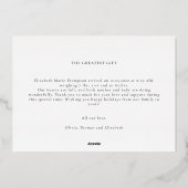 最高の贈り物 雪のヴィネット クリスマス ベイビー フォト 箔招待状 (裏面)