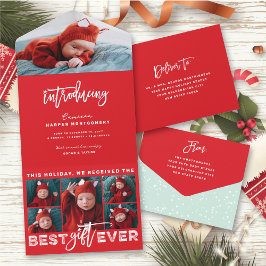 最高の贈り物Ever 6 Photo Holiday Birth Announcement オールインワン招待状