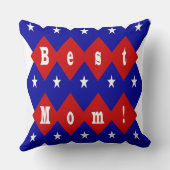 最高の赤、白、青、ダイヤモンドの形と星 クッション (裏面)